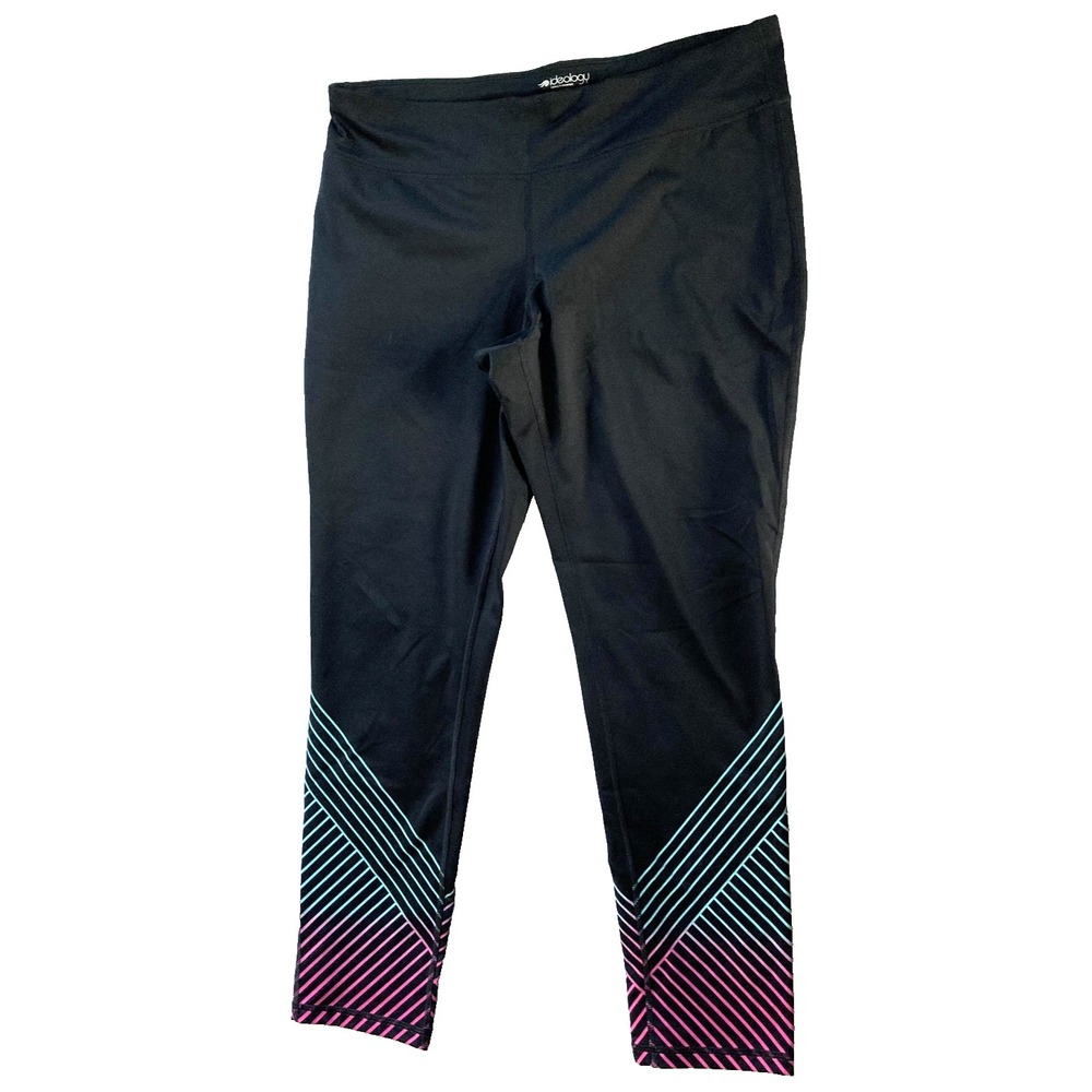 Ideology Leggings Womens XL Black Neon Stripe Ankle Activewear Yoga Pants